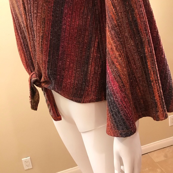 Studio JP Tie Front Bell Sleeve Boho Top Womens Size Small Fall Tones RenFaire - Picture 13 of 16
